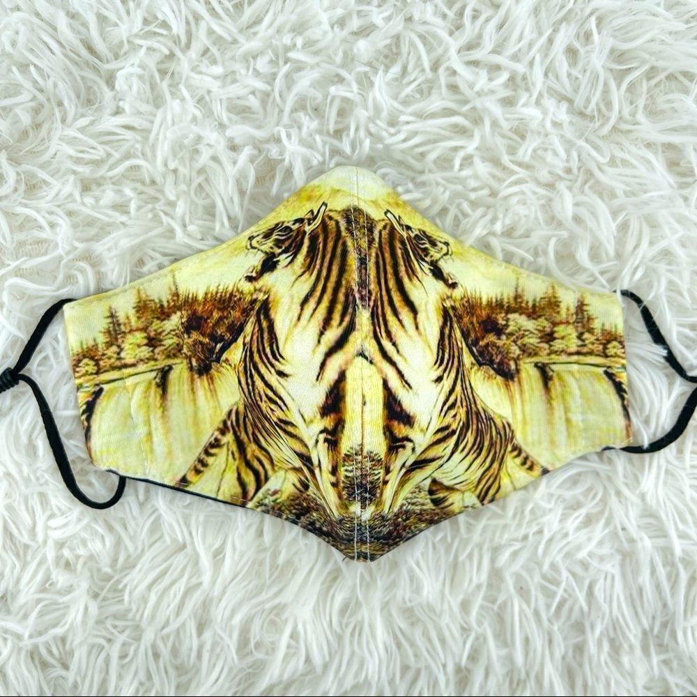 Woman/Man/Kid Reusable Double Sided Tiger Print Adjustable Ear Loops Face Mask